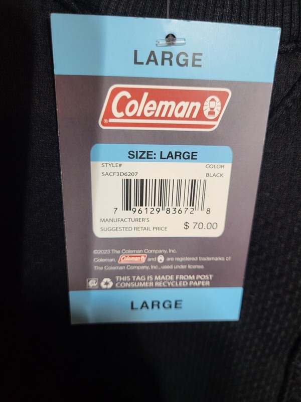 Coleman Long Sleeve Large Crew Neck Black Thermal Shirt gallery