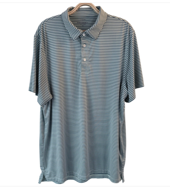 J. Crew Performance Polo Mens XL Blue Light Green Striped Golf Shirt Stretch gallery