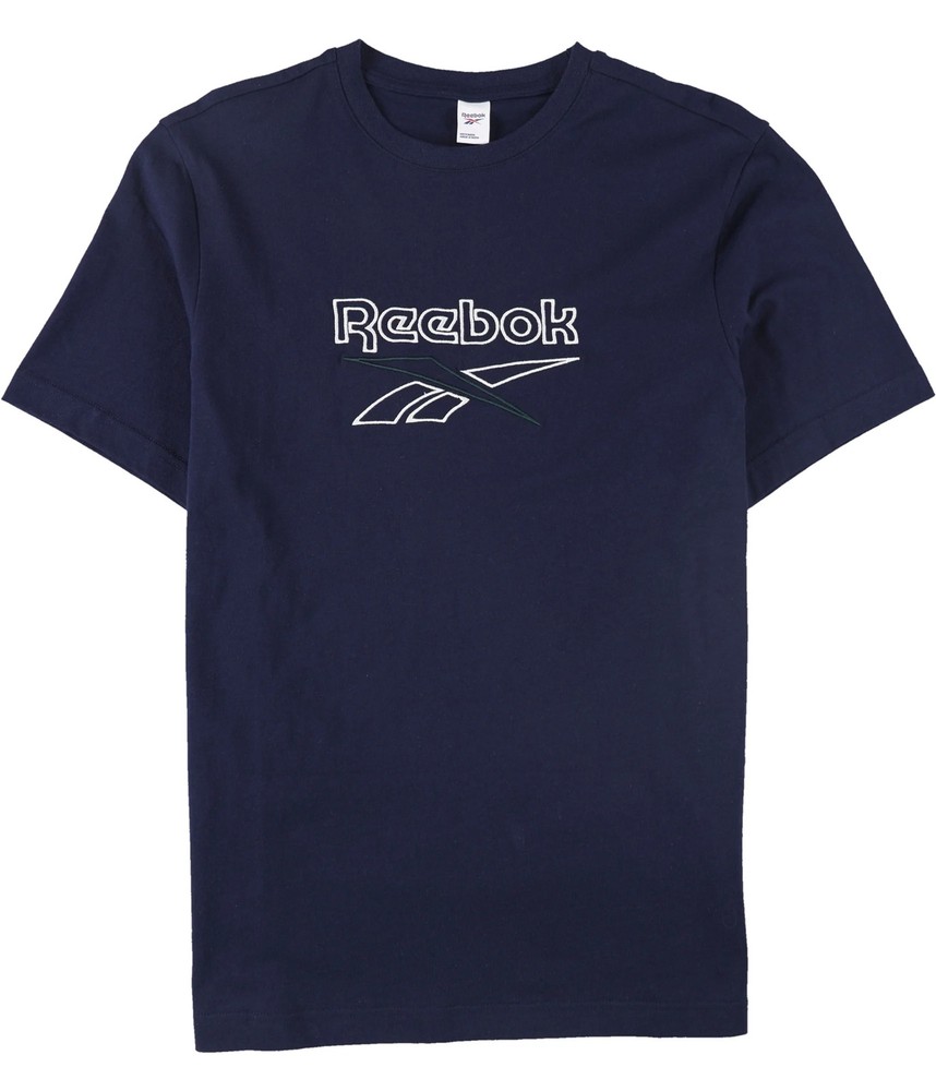 Reebok Mens Embroidered Vector Logo Embellished T-Shirt, Blue, Medium