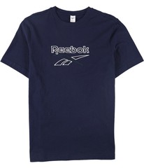 Reebok Mens Embroidered Vector Logo Embellished T-Shirt, Blue, Medium