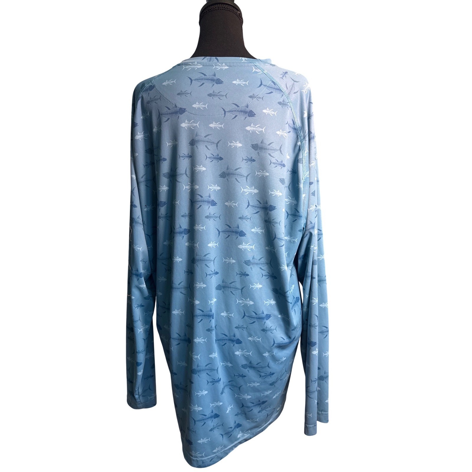 Fishing Life Mens 2XL Blue Fish Bone Print UPF 50+ Lg Sleeve Performance Shirt gallery