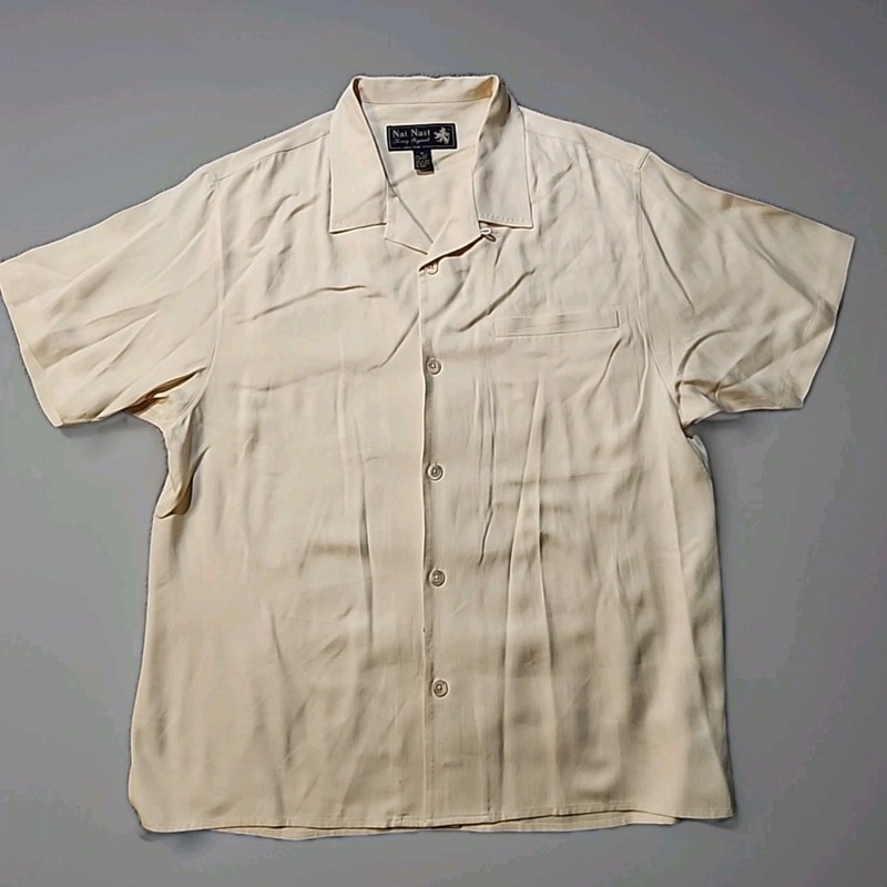 Nat Nast Coburn Haskell Golf Ball Co Embroidered Logo Silk Shirt Mens Medium gallery