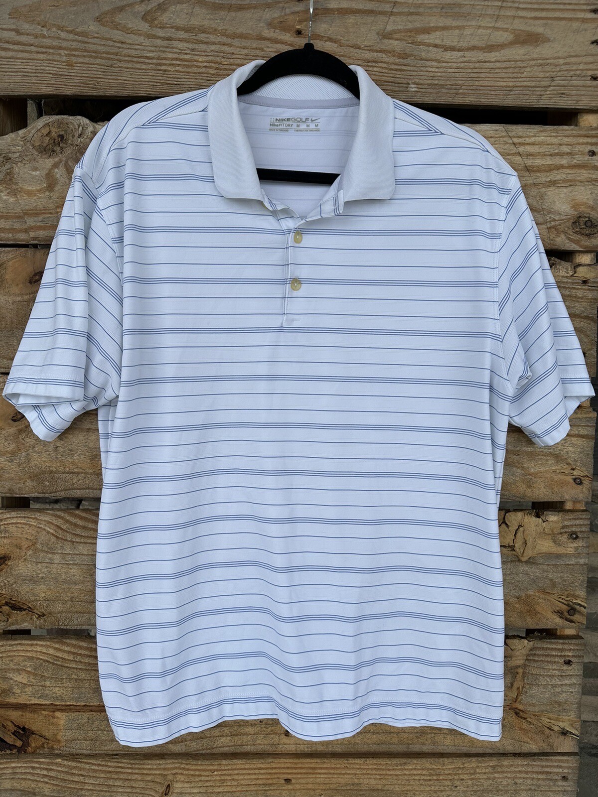Nike Fit Dry Gold Polo Medium - White With Blue Stripes gallery