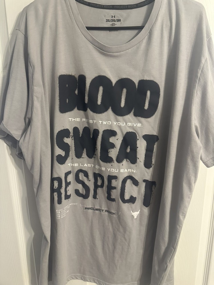Under Armour Project Rock Shirt Short Sleeve Blood Sweat Respect Size 3XL