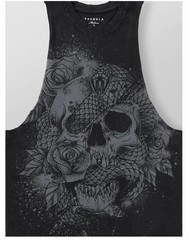 YoungLA Model 3028 Grey Wash Graphic Skull Snake Rose Tank Top Crew Neck XL