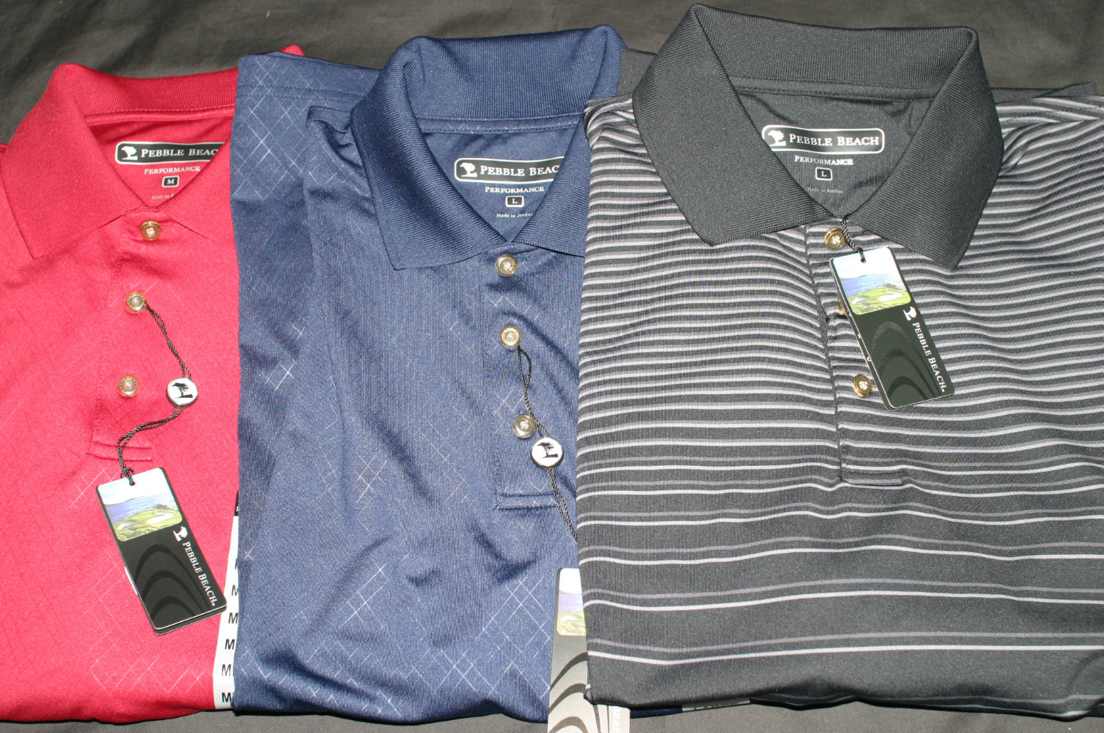 Pebble Beach Performance Dry Fit Polyester Stretch 3 button Golf Polo S/S Shirt gallery