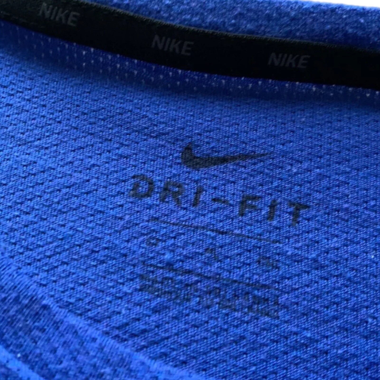 Nike Tall Royal Blue Black Logo Dri Fit Gym Running Short Sleeve Shirt Sz Small gallery