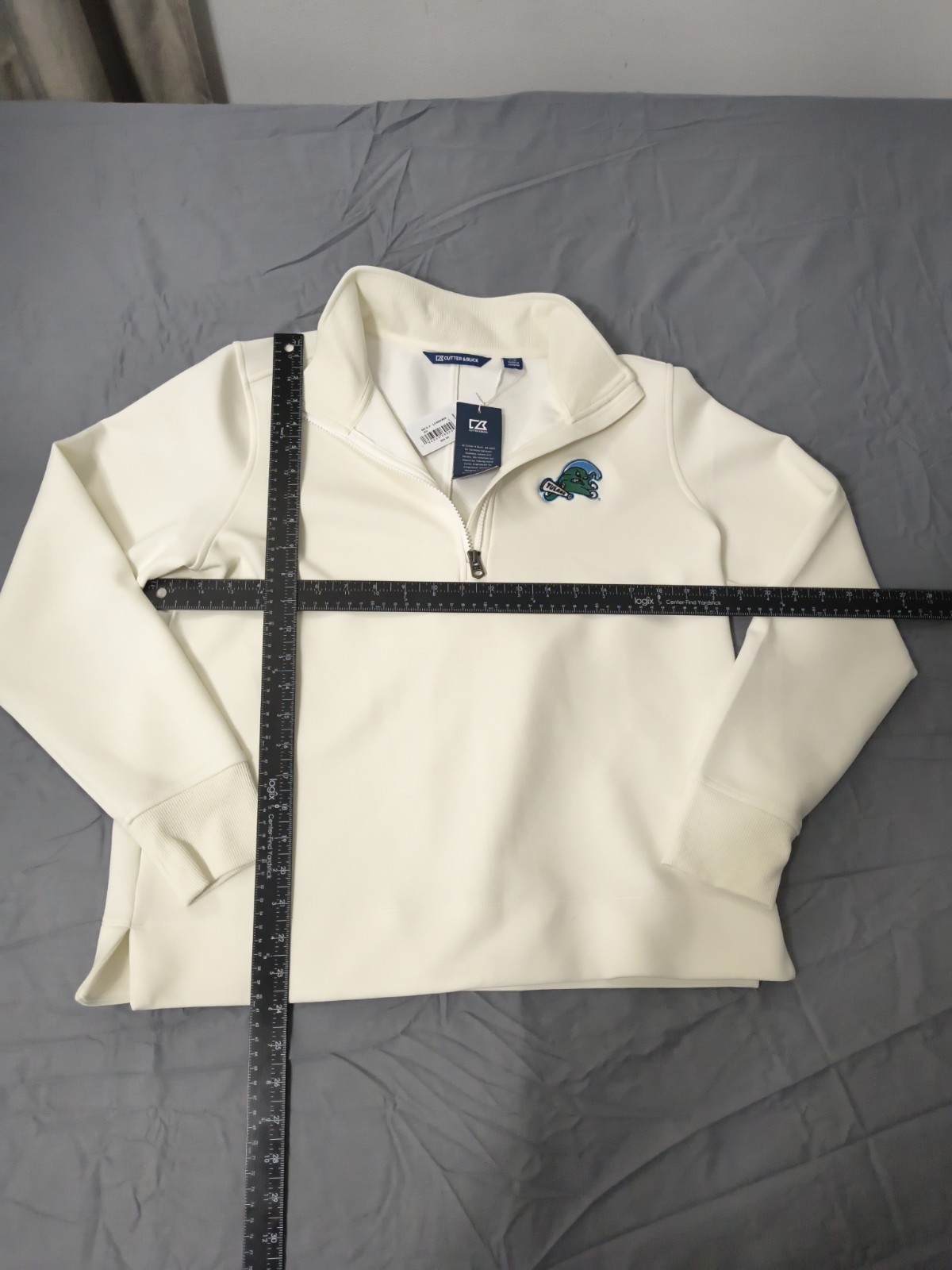 NWT Cutter & Buck Tulane Green Wave Stretch L White 1/4 Zip Pullover Sweatshirt gallery