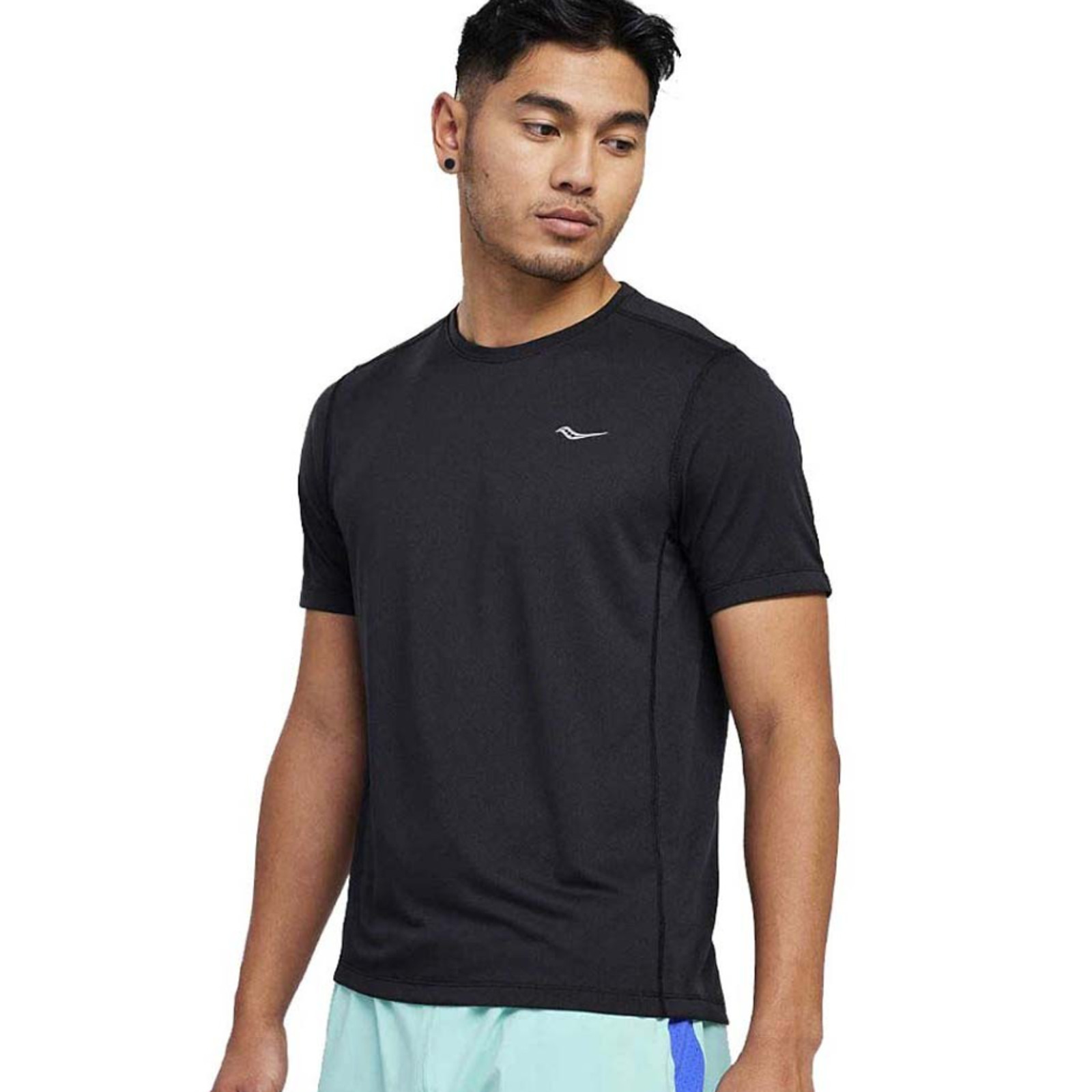 SAUCONY Mens Stopwatch Short Sleeve Running T-Shirt Medium Black NWT gallery
