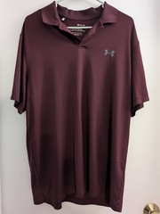 Mens UA Under Armour Golf Polo Shirt Top Maroon Burgundy Athletic Tee Large