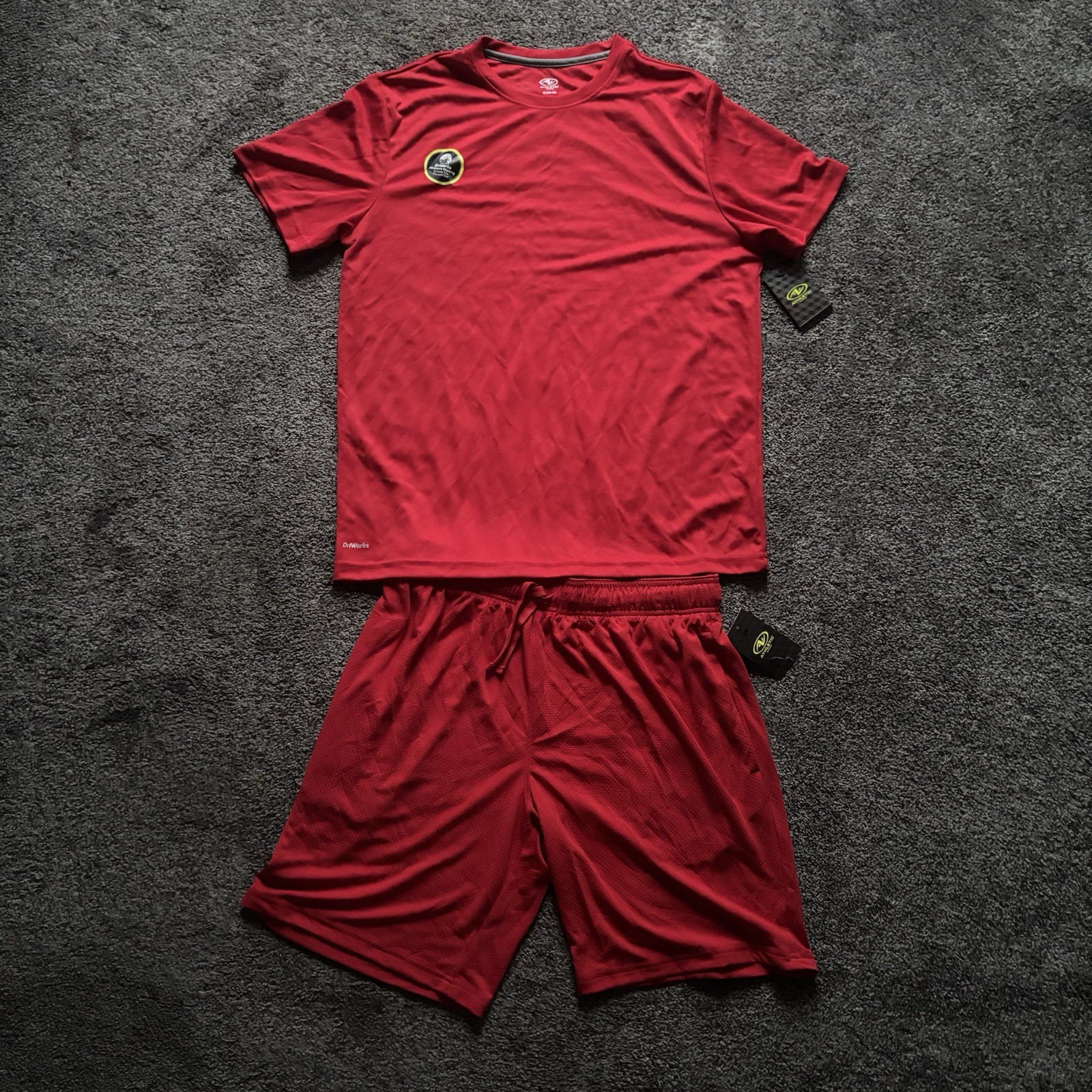 Athletic Works Men's Medium Red 2PC Set: Dri-Works Quick Dry Shirt & Mesh Shorts gallery