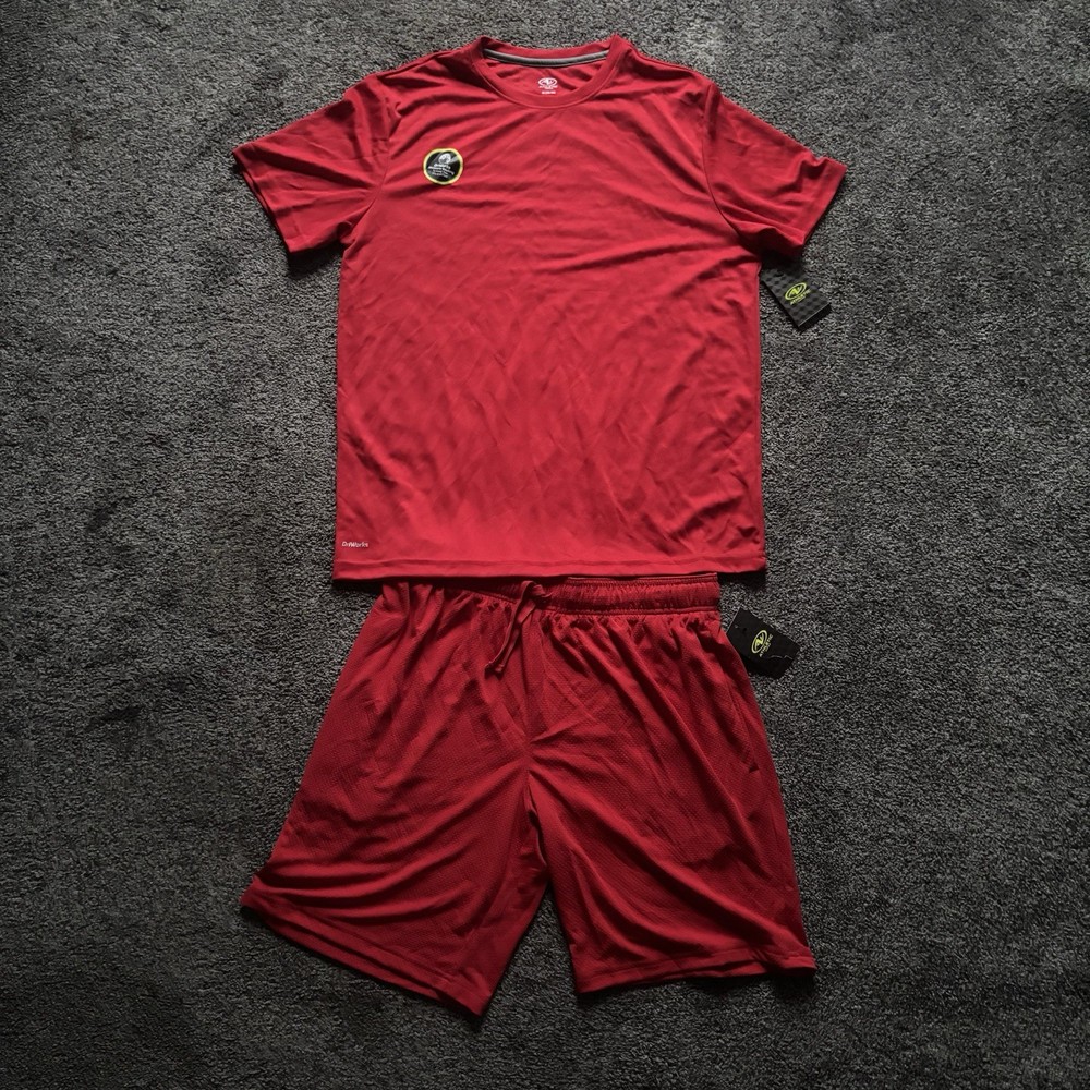 Athletic Works Men's Medium Red 2PC Set: Dri-Works Quick Dry Shirt & Mesh Shorts
