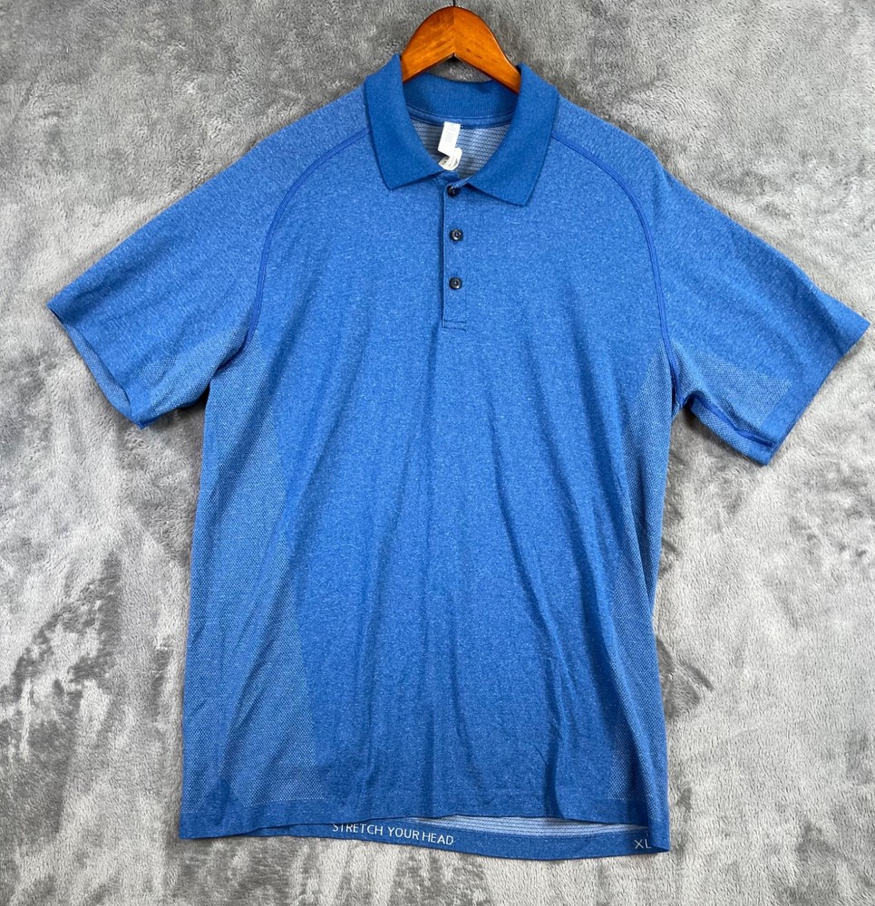 Lululemon Metal Vent Tech Polo Shirt Mens XL Blue Heathered Short Sleeve Golf
