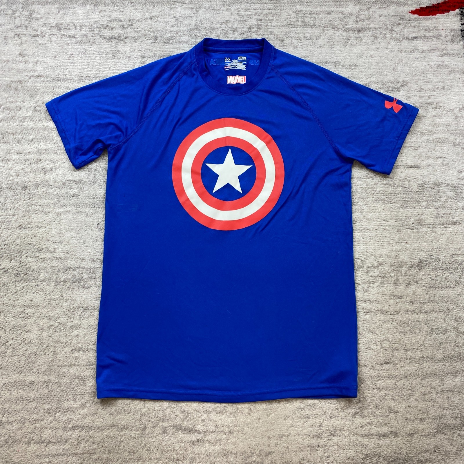 Under Armour Captain America Shirt Small Blue Red Hero Steve Rogers Marvel Mens gallery