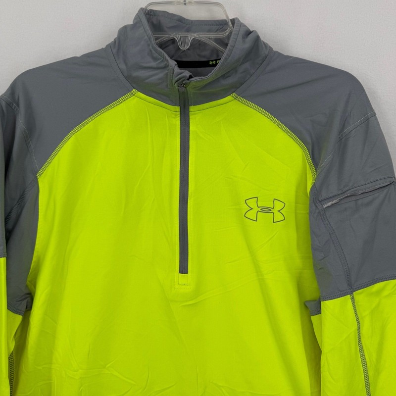 Under Armour Mens Coldgear Storm 1/4 Zip Shirt Neon Green Gray Medium Running gallery