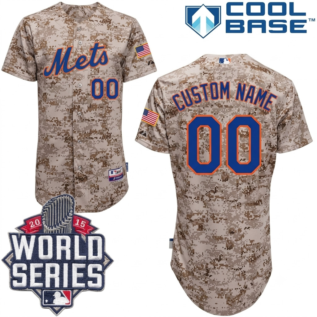 Custom Majestic MLB 2015 New York Mets World Series Full Stitched Camo Jersey gallery