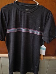 NWT Vissla Mens Medium UPF 50 Performance Shirt Gray Striped Surf Outdoor Tee
