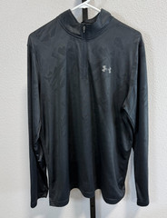 Under Armour Tech 1/2 Zip Pullover Heatgear Black Printed Long Sleeve Shirt Sz L