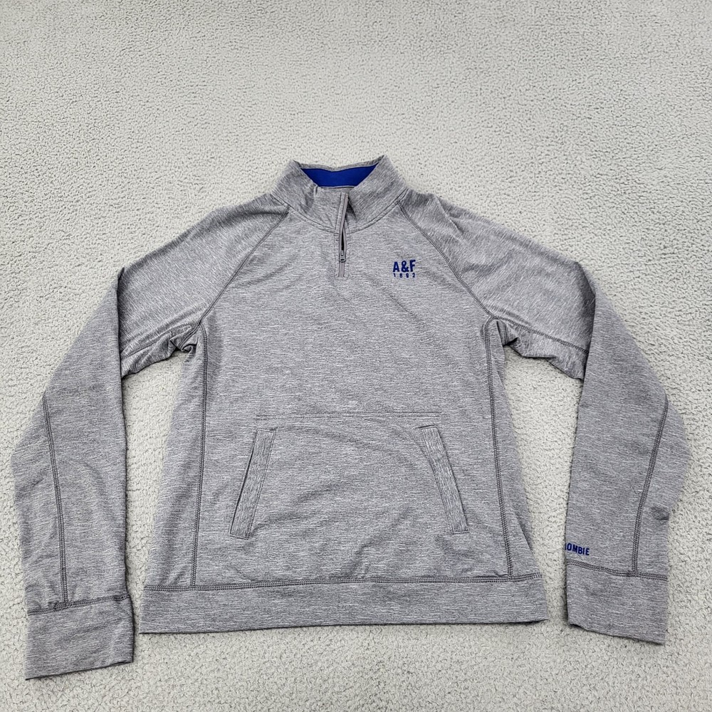 Abercrombie & Fitch 1/4 Zip Pullover Mens Medium Gray Performance Embroidery