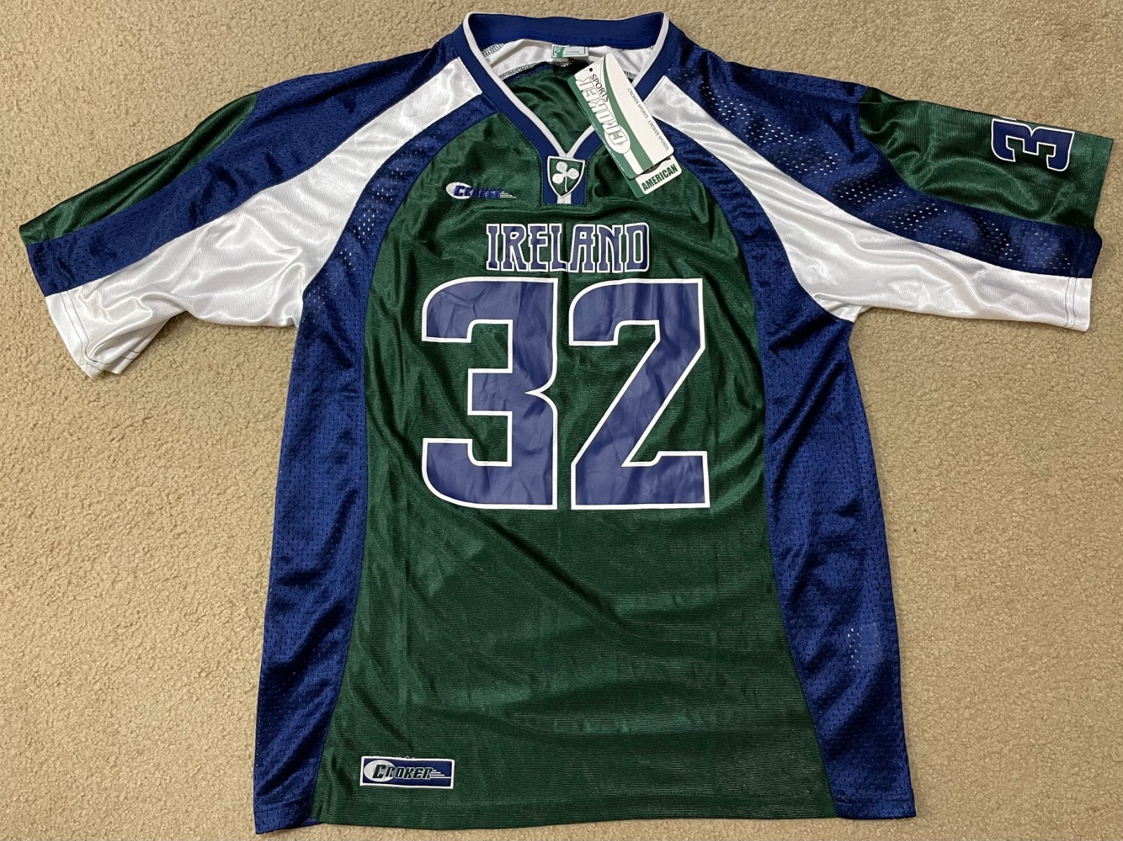 Croker Sports Ireland American Football Jersey Men's Large Green #32 NWT gallery