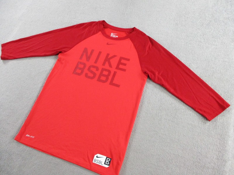Nike Shirt Men Small Red Raglan Legend BSBL Baseball 3/4 Sleeve Crewneck Drifit gallery