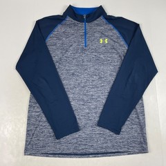 Under Armour Shirt Mens Large Blue HeatGear 1/4 Zip Pullover Golfing Workout Gym