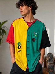 Y2K Colorblock Baseball Jersey Style Tee XL Retro Streetwear