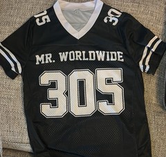 Pitbull Mr. Worldwide 305 Mesh Football Jersey Black/White V-Neck Adult Small
