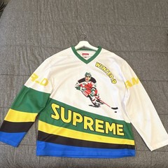 Supreme 2019 Mens Hockey Jersey M Mesh Breathable V-Neck Long Sleeve White/Green