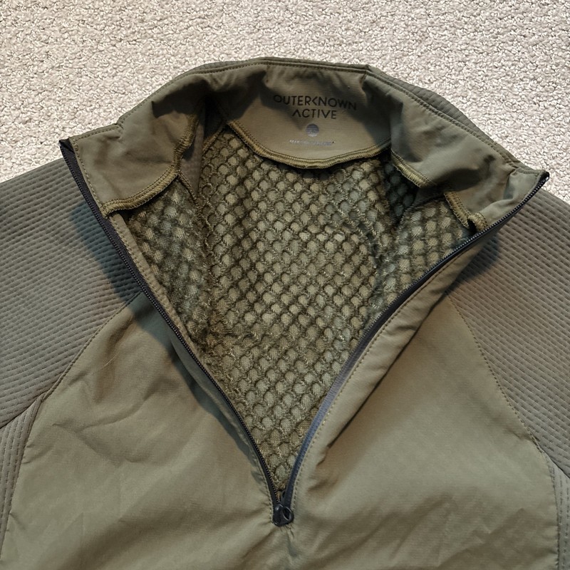 Outerknown Active 1/4 Zip Pullover Jacket Mens Sz XS Olive Green Warm Up gallery