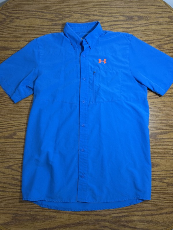 2 shirts Under Armour Khaki & Blue Small Heatgear Ventilated Shirt / Fishing gallery