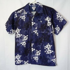 IZOD PerformX Large 14/16 Hawaiian Shirt Blue White Short Sleeve Pocket