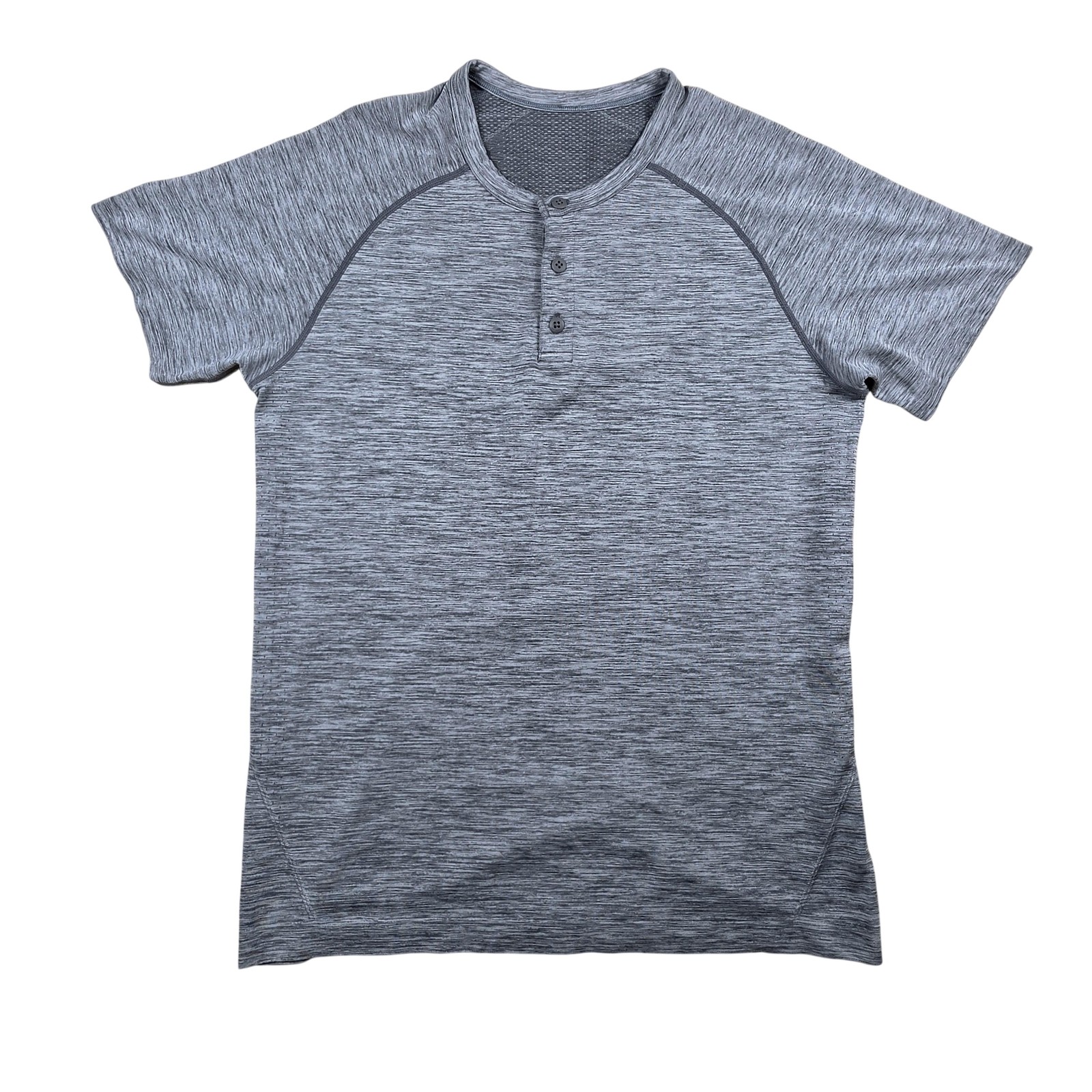 Lululemon Henley Shirt Mens Medium Gray Short Sleeve Raglan Athletic Tee Gym gallery