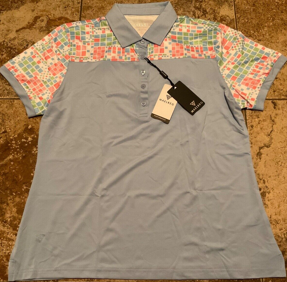 MAELREG PERFORMANCE GOLF POLO SKY BLUE ( MENS LARGE ) NWT
