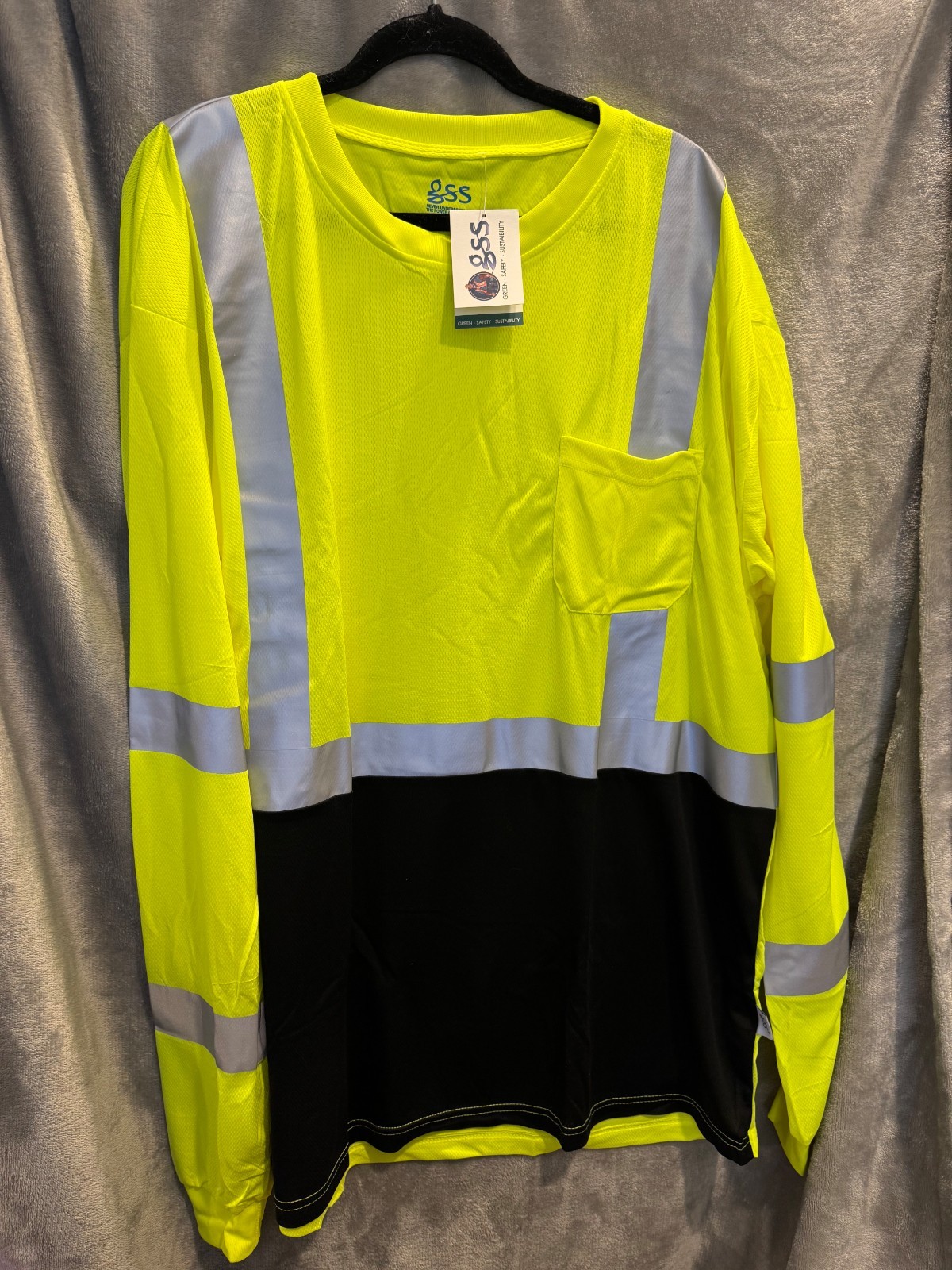 NWT GSS 5113 High-Vis 3XL Pullover Long Sleeve Top Neon Yellow Gray Black gallery