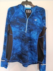 New Balance NB Heat Quarter Zip Top Womens L Blue Black Gym Running Thumb Holes