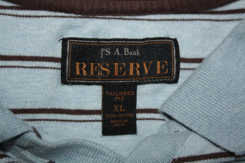 Jos A Bank Reserve Sz XL Blue Brown Stripe Cotton Short Sleeve Polo Shirt gallery