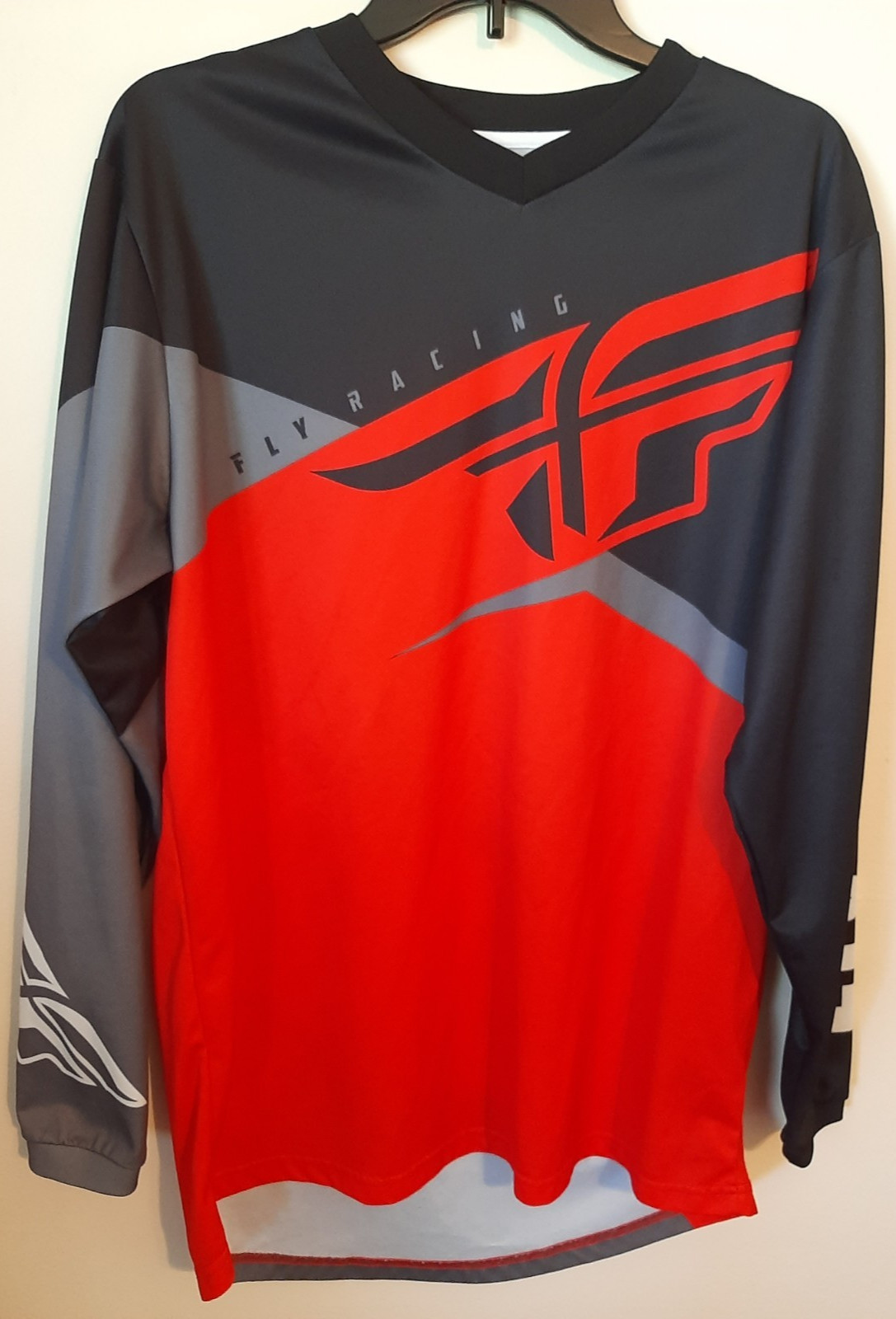 Fly Racing Shirt Mens Medium Red Black Gray F-16 Motocross Jersey L/Sleeve--NWOT gallery