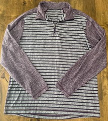 EUC Lululemon Men’s Surge Warm 1/2 Zip pullover purple gray striped size L