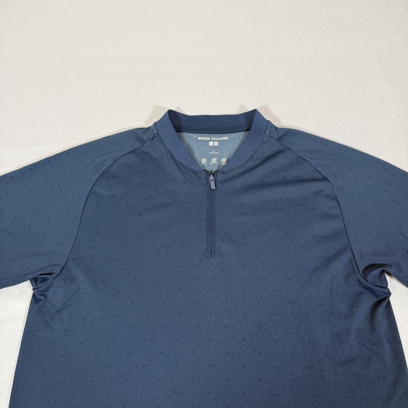Uniqlo Shirt Mens Large Blue Roger Federer Dry EX 1/4 Zip Tennis Athletic Top gallery