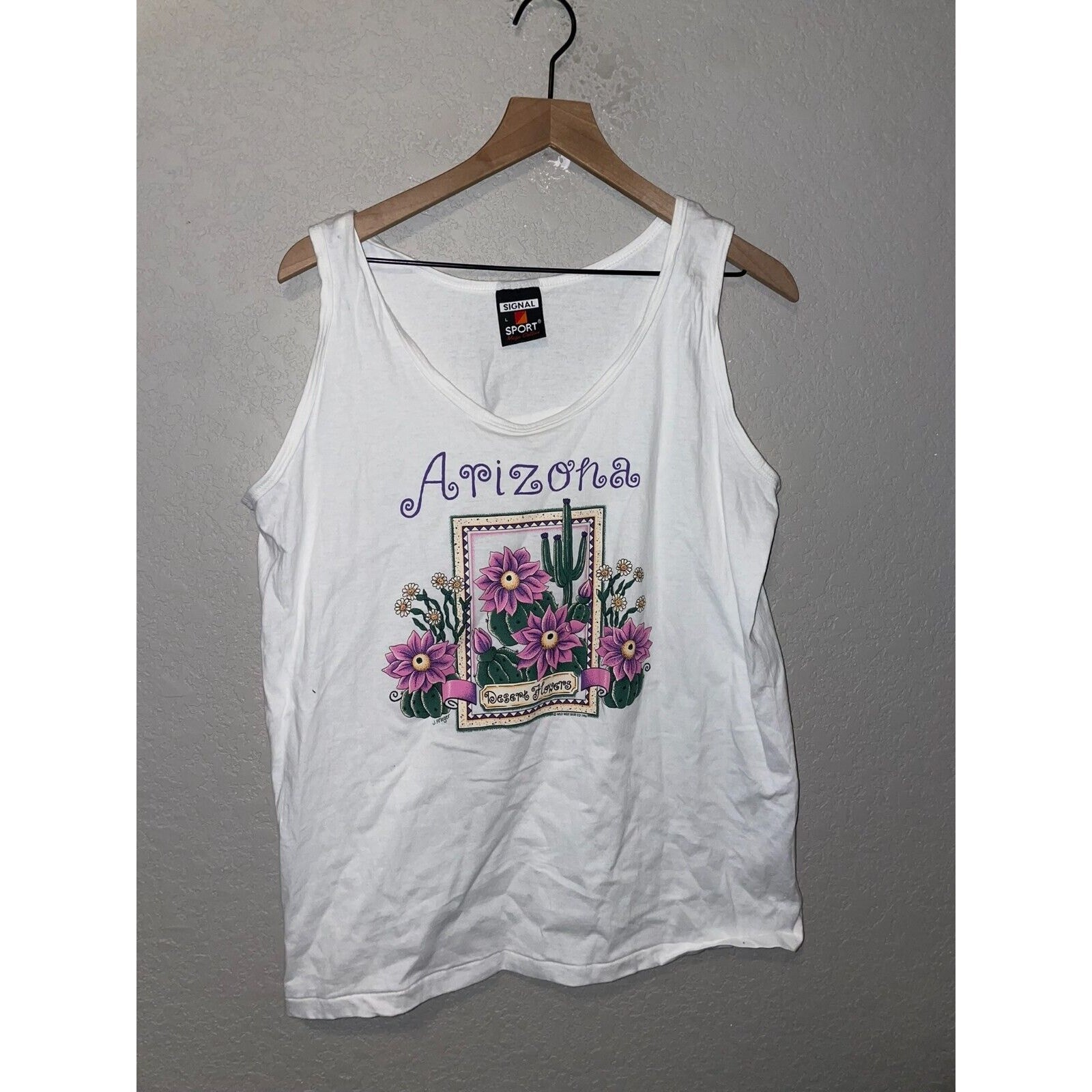 Vintage Arizona Sleeveless Shirt Desert Flower White Tank Signal Sleeveless 90s gallery