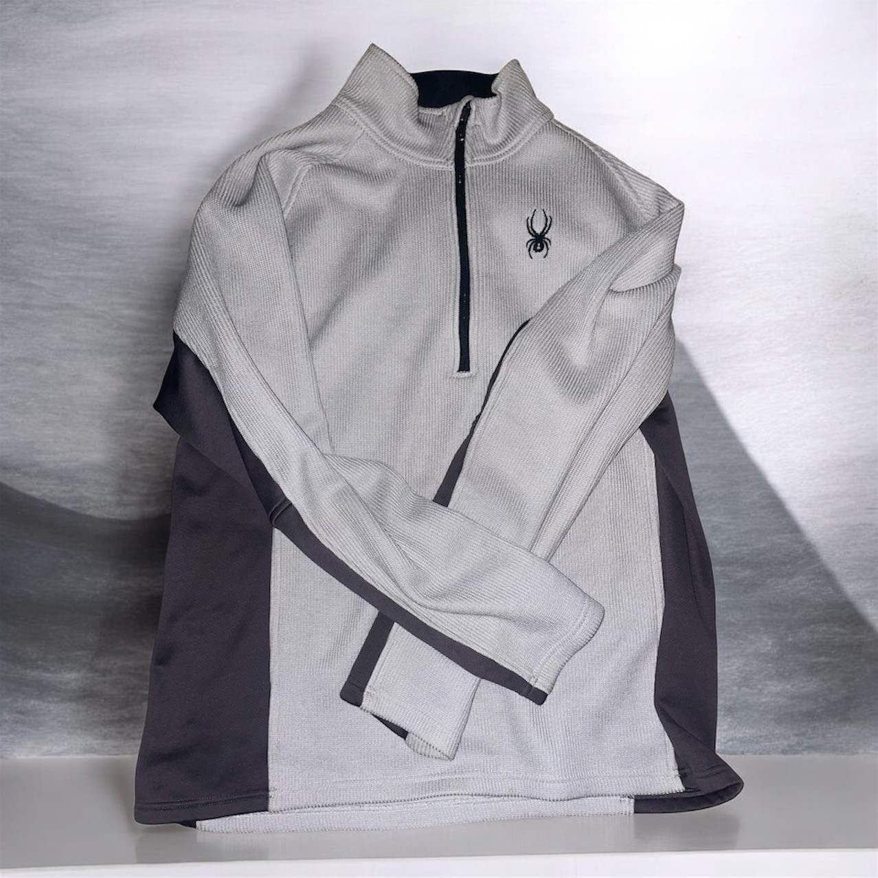 Spyder Men’s 1/4 Zip Mock Neck Long Sleeve Pullover Gray/Black Size L gallery
