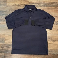 FootJoy FJ Golf Shirt Mens Medium Blue Striped Long Sleeve Witch Logo Polyester