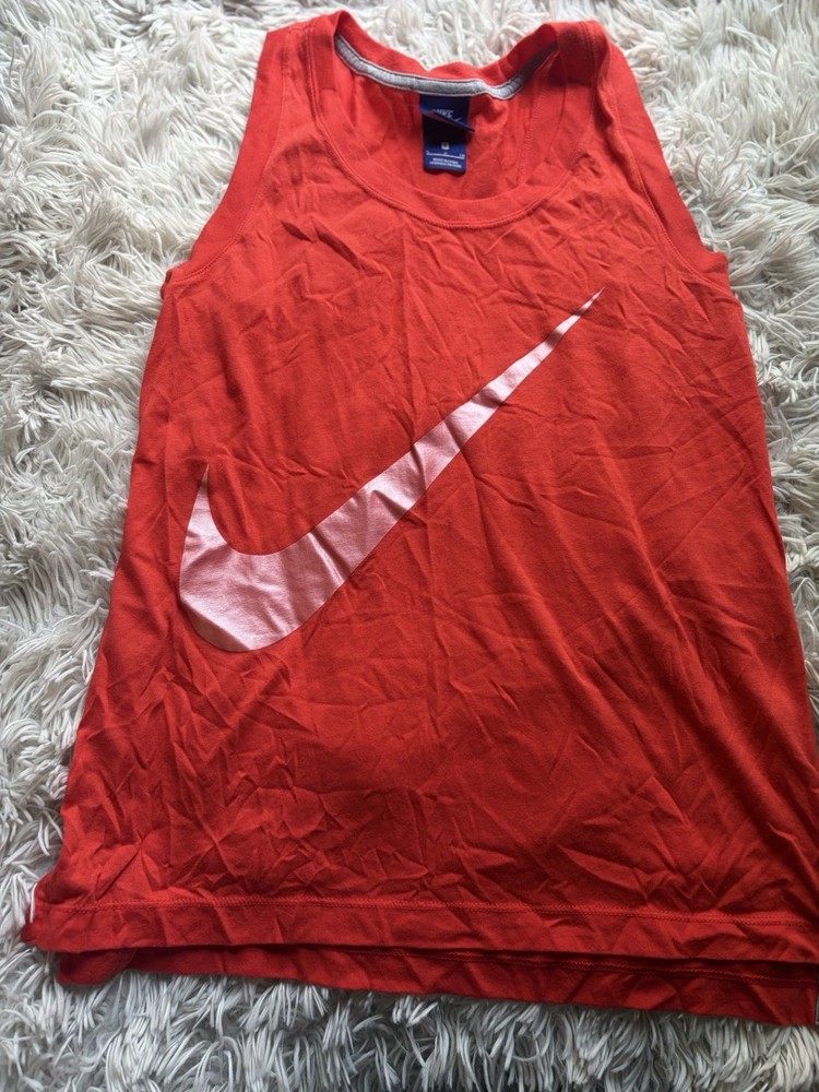 Nike Men’s Red Logo Tank Top S Cotton Knit Lightweight Crew Neck Pullover