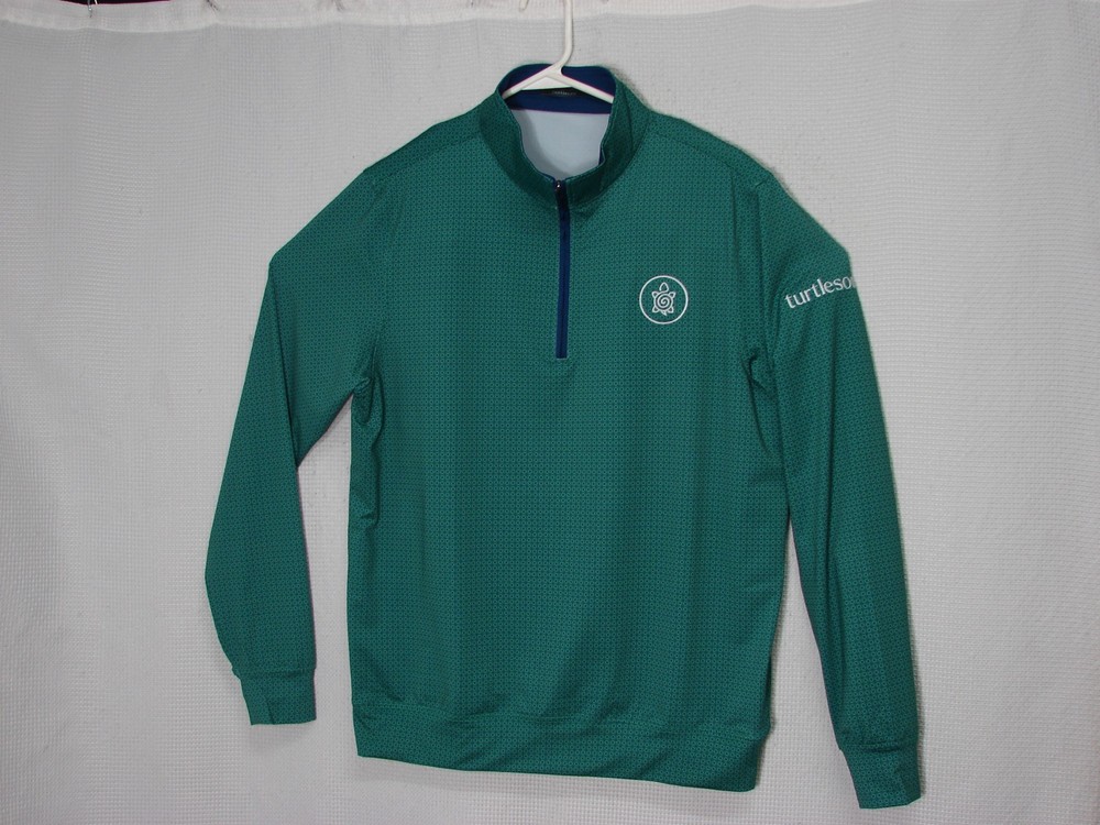 Turtleson Quarter Zip Pullove M Green Geometric AOP Performance Stretch Golf