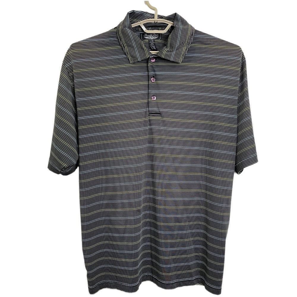Straight Down Mens Performance Golf Polo Shirt Stripe Size Large