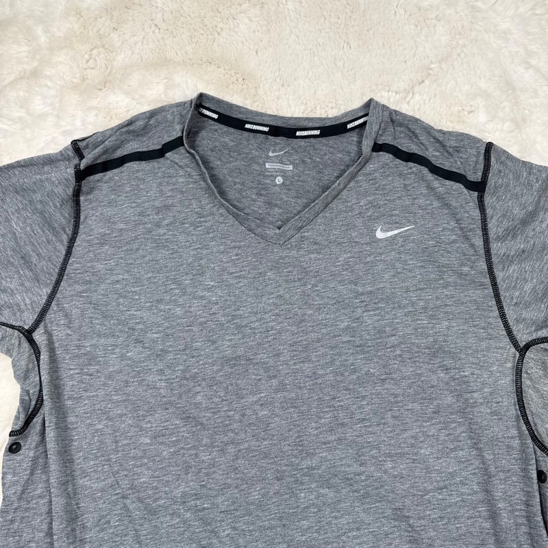 Nike Running Dri-FIT Shirt Men Large Gray V-Neck Zipper Key Pocket Cotton Blend gallery