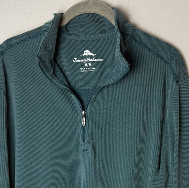 Tommy Bahama 1/4 Zip Pullover Sweater Teal Blue Size Medium Long Sleeves gallery