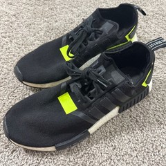 Adidas NMD R1 Boost Black Solar Yellow Mens Size 12 Running Shoes Sneakers EUC