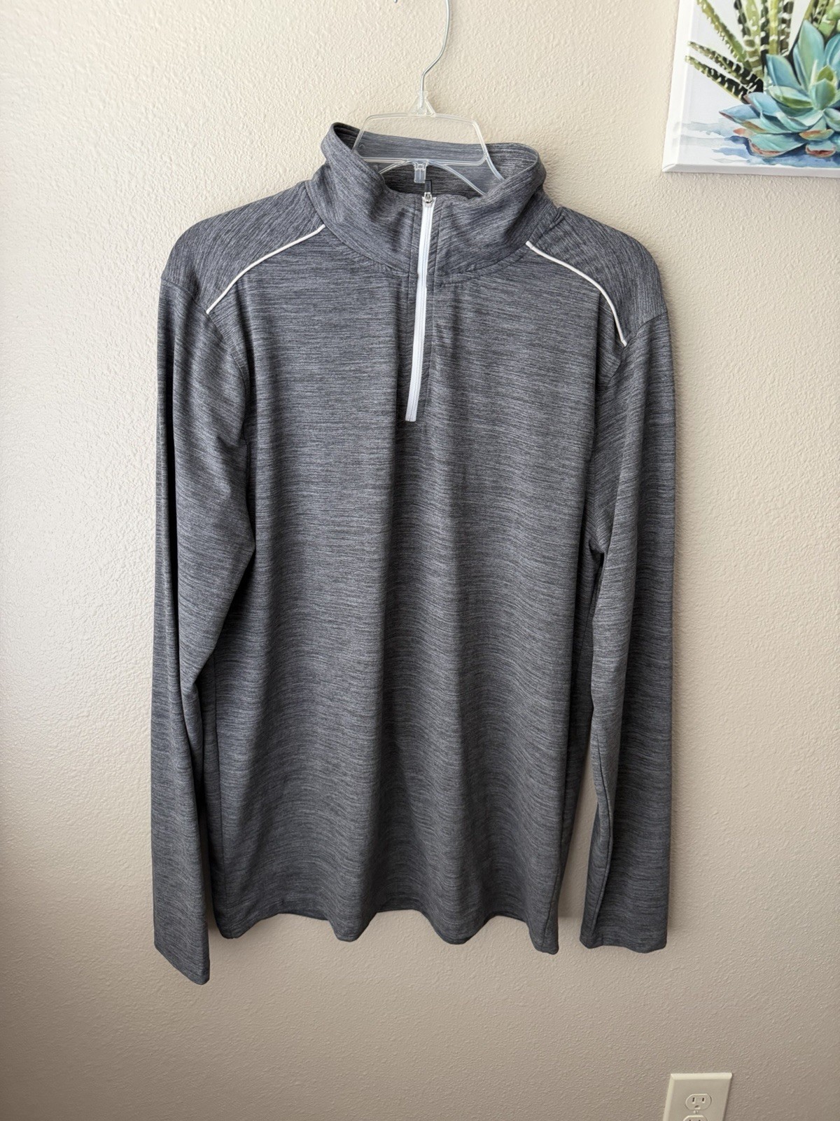 J Crew Performance Pullover Mens L Heather Gray 1/4 Zip Stretch Long Sleeve gallery